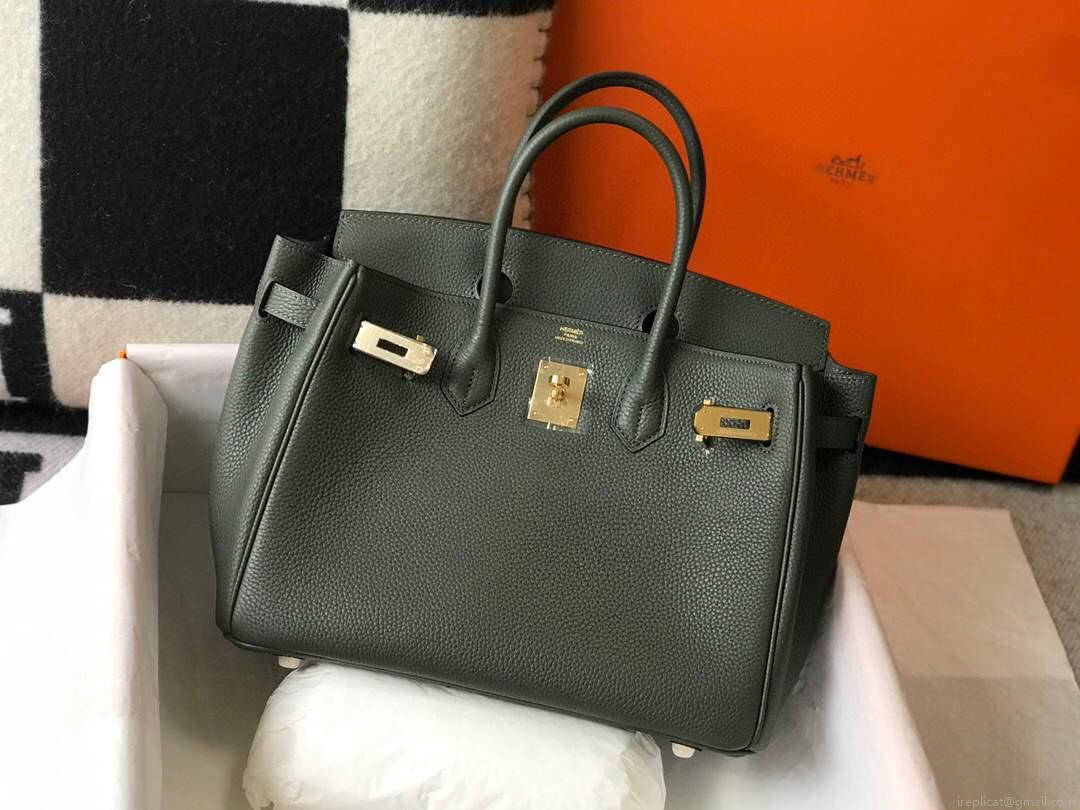Hermes Birkin Designer Tote Bag Togo Leather 28337 Dark Green