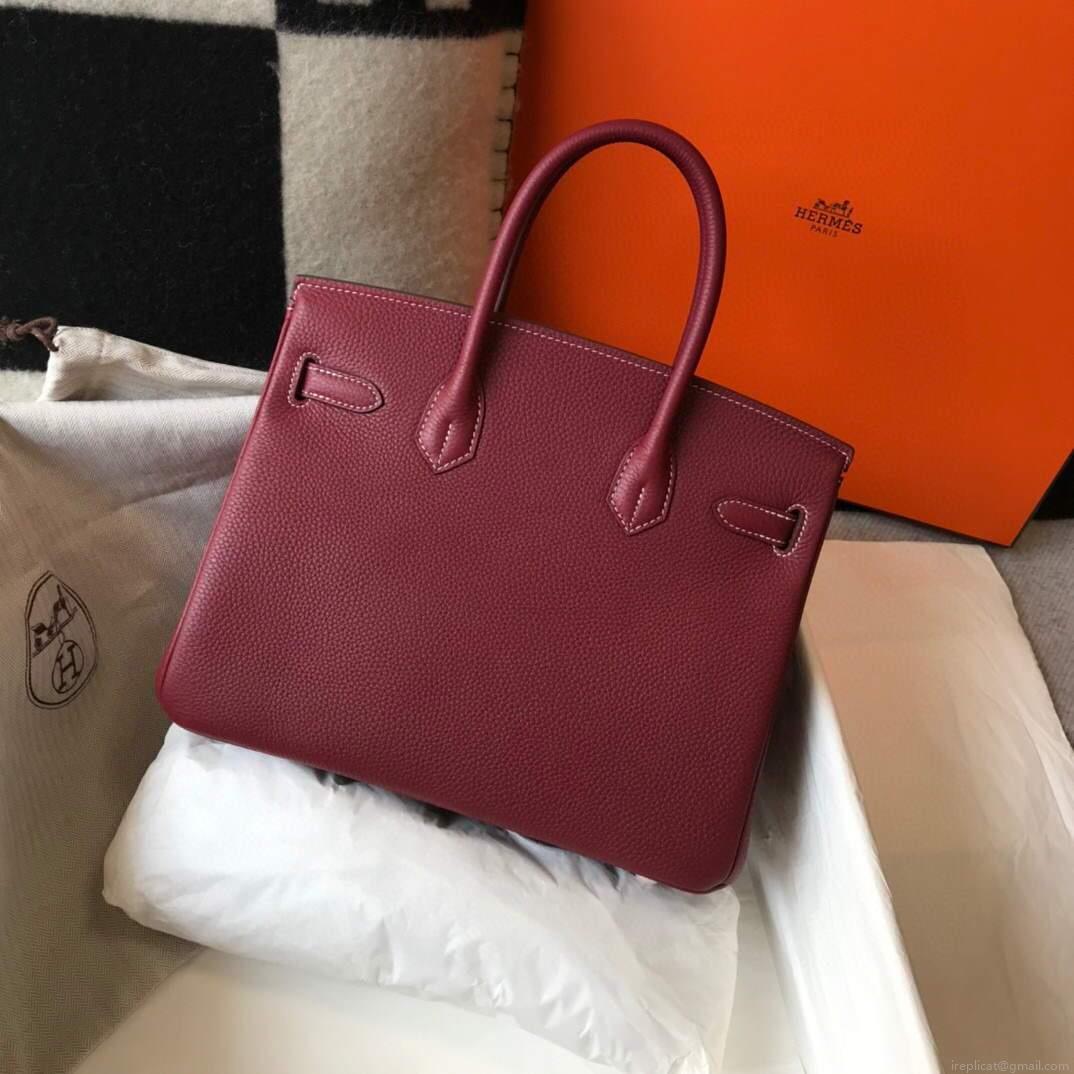 Hermes Birkin Designer Tote Bag Togo Leather 28343 Wine Red