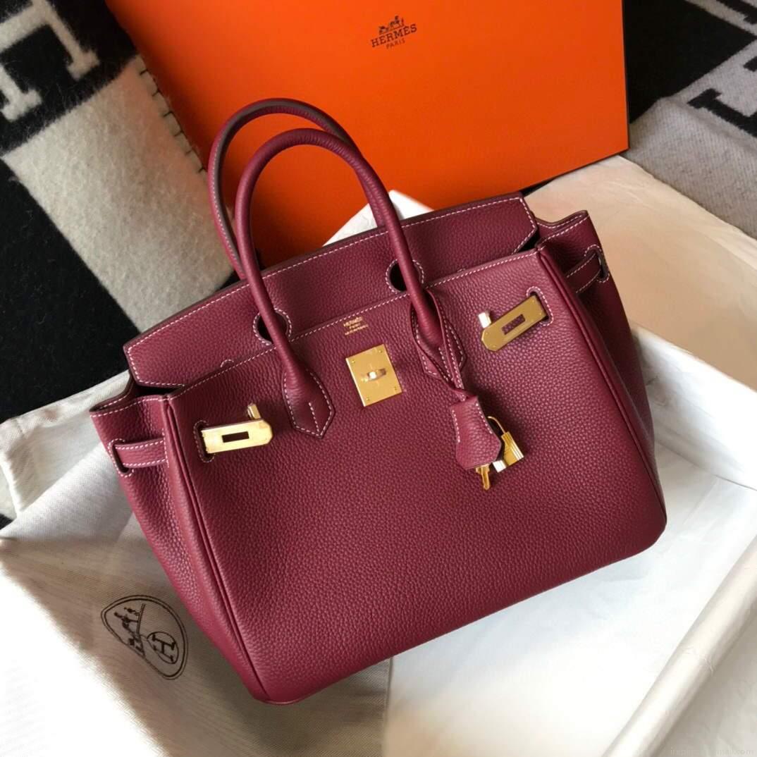Hermes Birkin Designer Tote Bag Togo Leather 28343 Wine Red