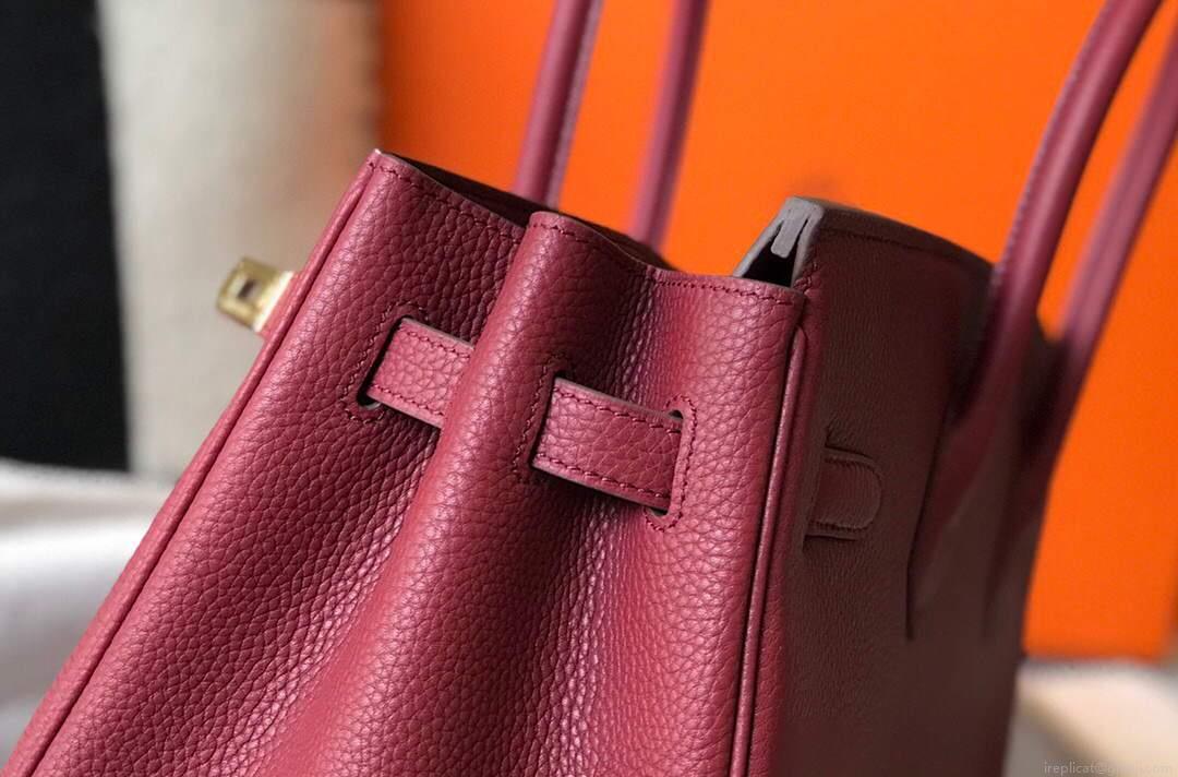 Hermes Birkin Designer Tote Bag Togo Leather 28343 Wine Red