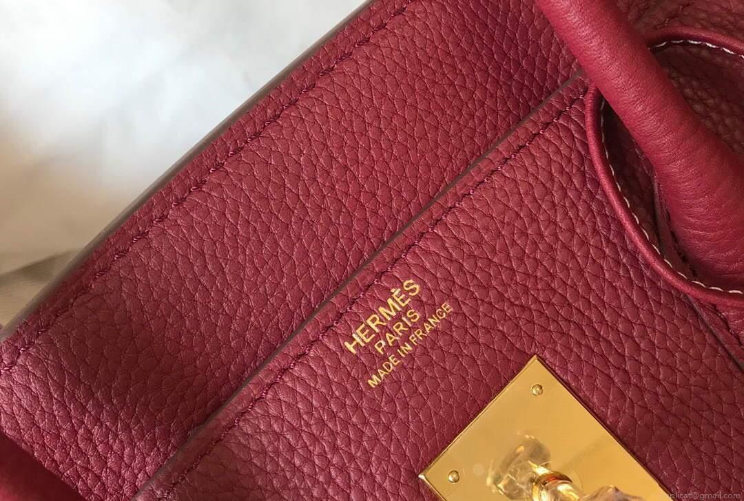 Hermes Birkin Designer Tote Bag Togo Leather 28343 Wine Red