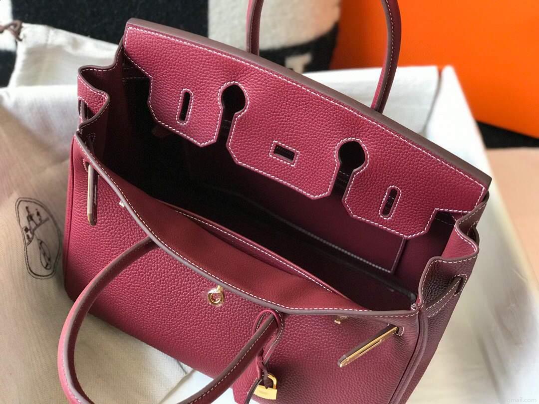 Hermes Birkin Designer Tote Bag Togo Leather 28343 Wine Red