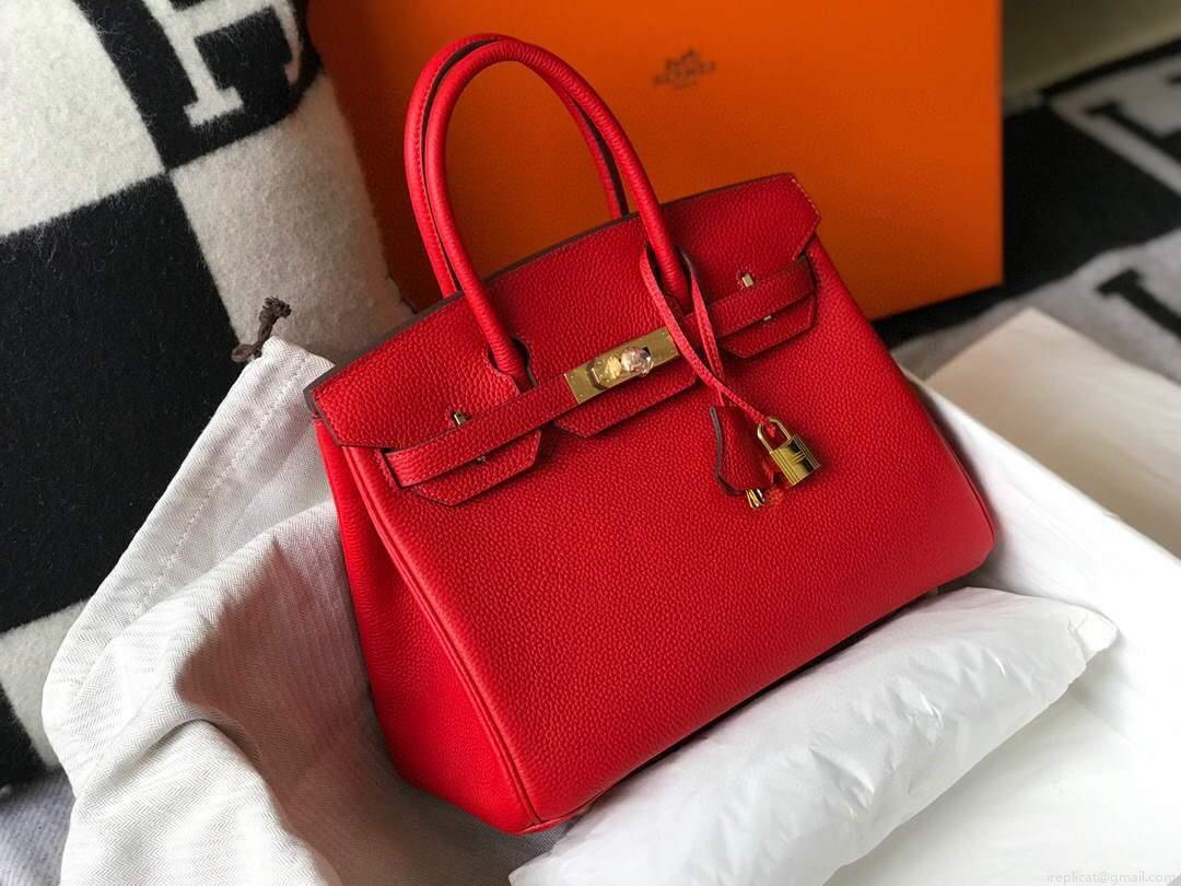 Hermes Birkin Designer Tote Bag Togo Leather 28344 Red