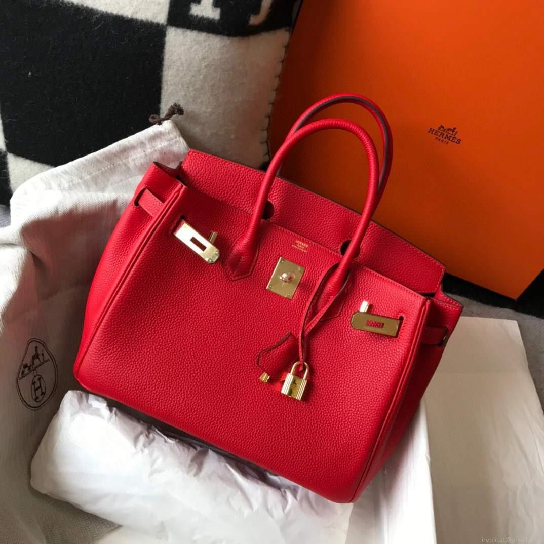 Hermes Birkin Designer Tote Bag Togo Leather 28344 Red