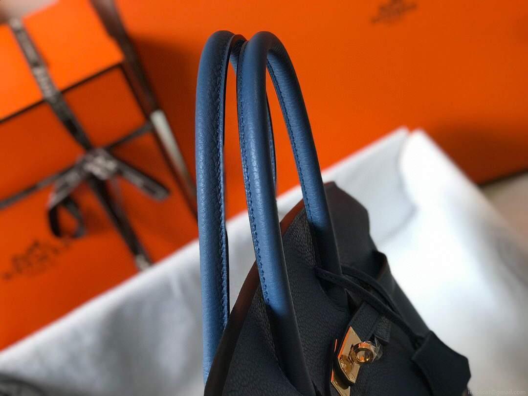 Hermes Birkin Designer Tote Bag Togo Leather 28345 Navy Blue