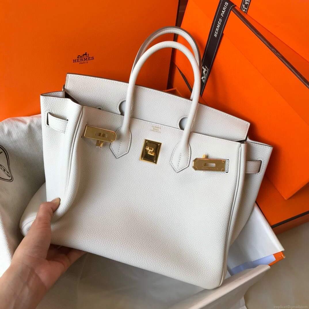 Hermes Birkin Handbags Designer Hermes Tote Bag Togo Leather 28331 White