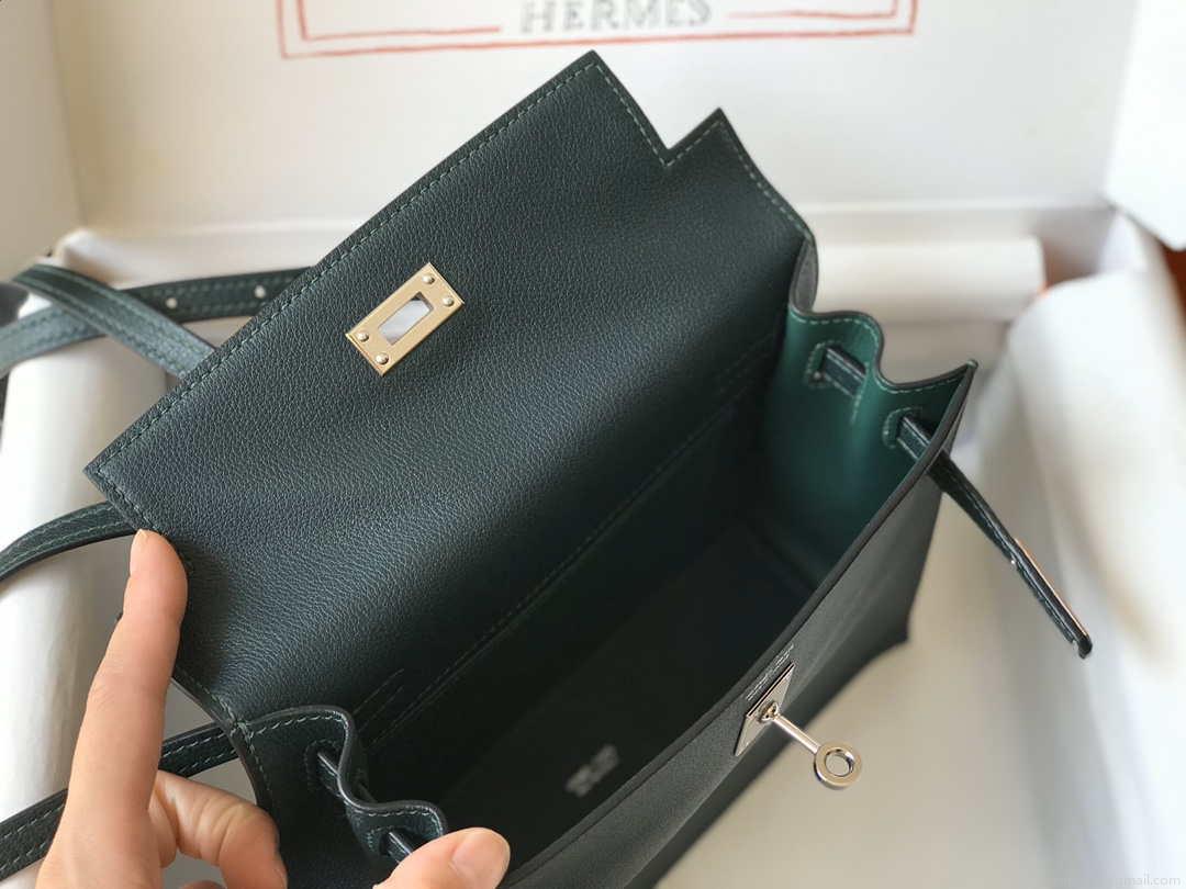 Hermes Kelly Danse 22cm Leather Bag 20354 Dark Green