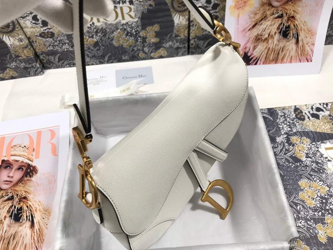 Dior M0446 Dior Saddle Bag M0447 White Grained Calfskin