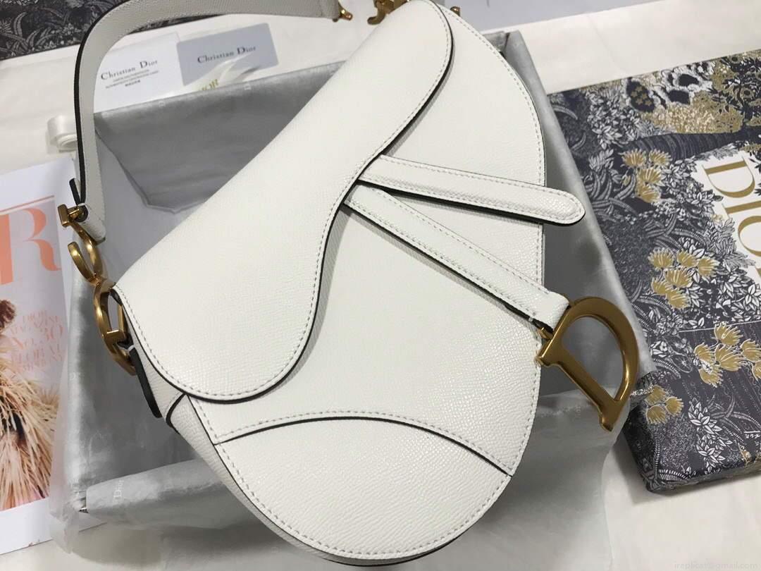 Dior M0446 Dior Saddle Bag M0447 White Grained Calfskin