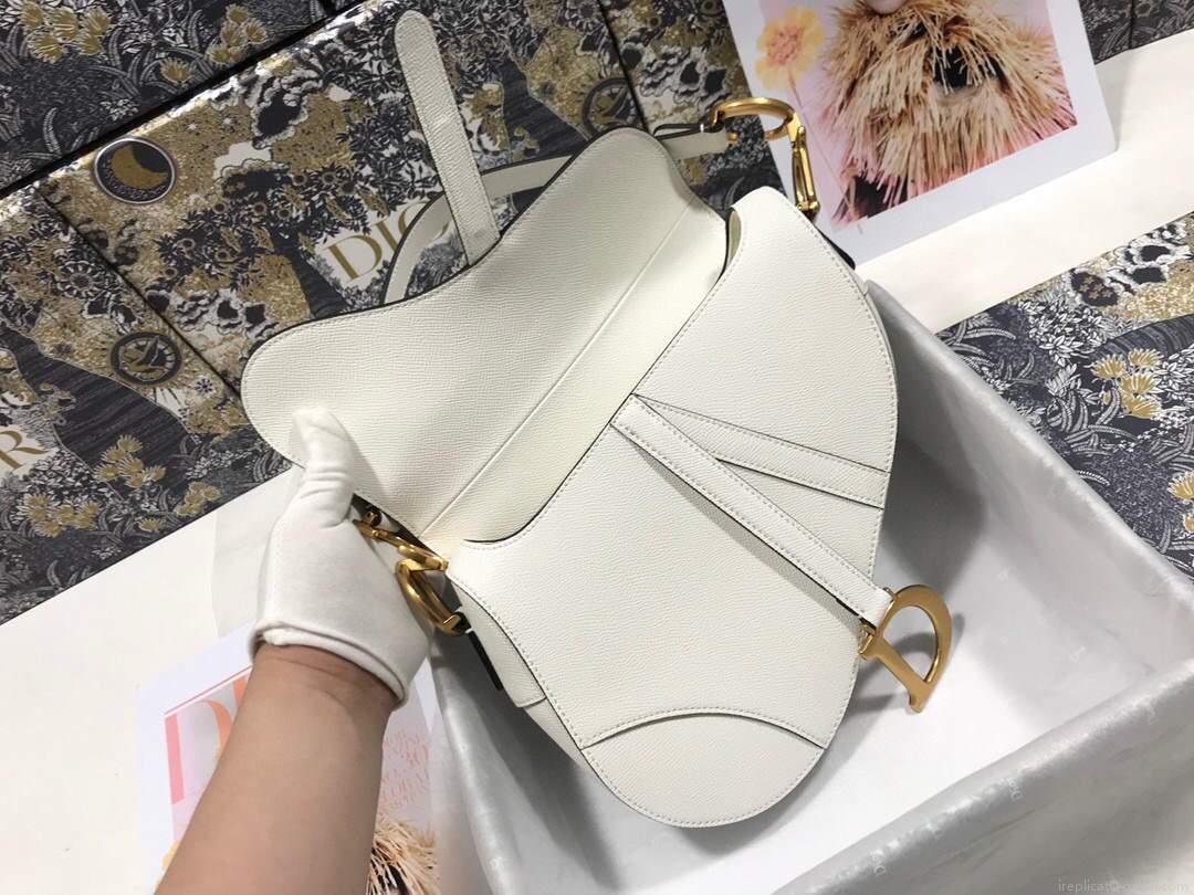 Dior M0446 Dior Saddle Bag M0447 White Grained Calfskin