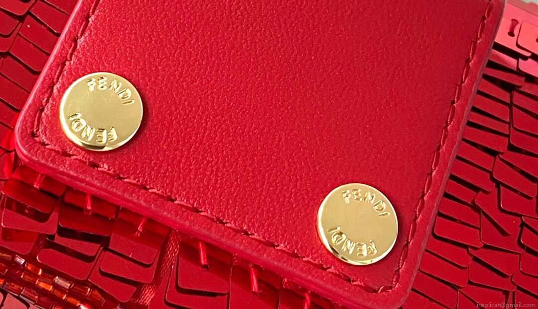 Fendi 8BS049 Nano Baguette 1997 Red Satin Bag with Sequins 0136