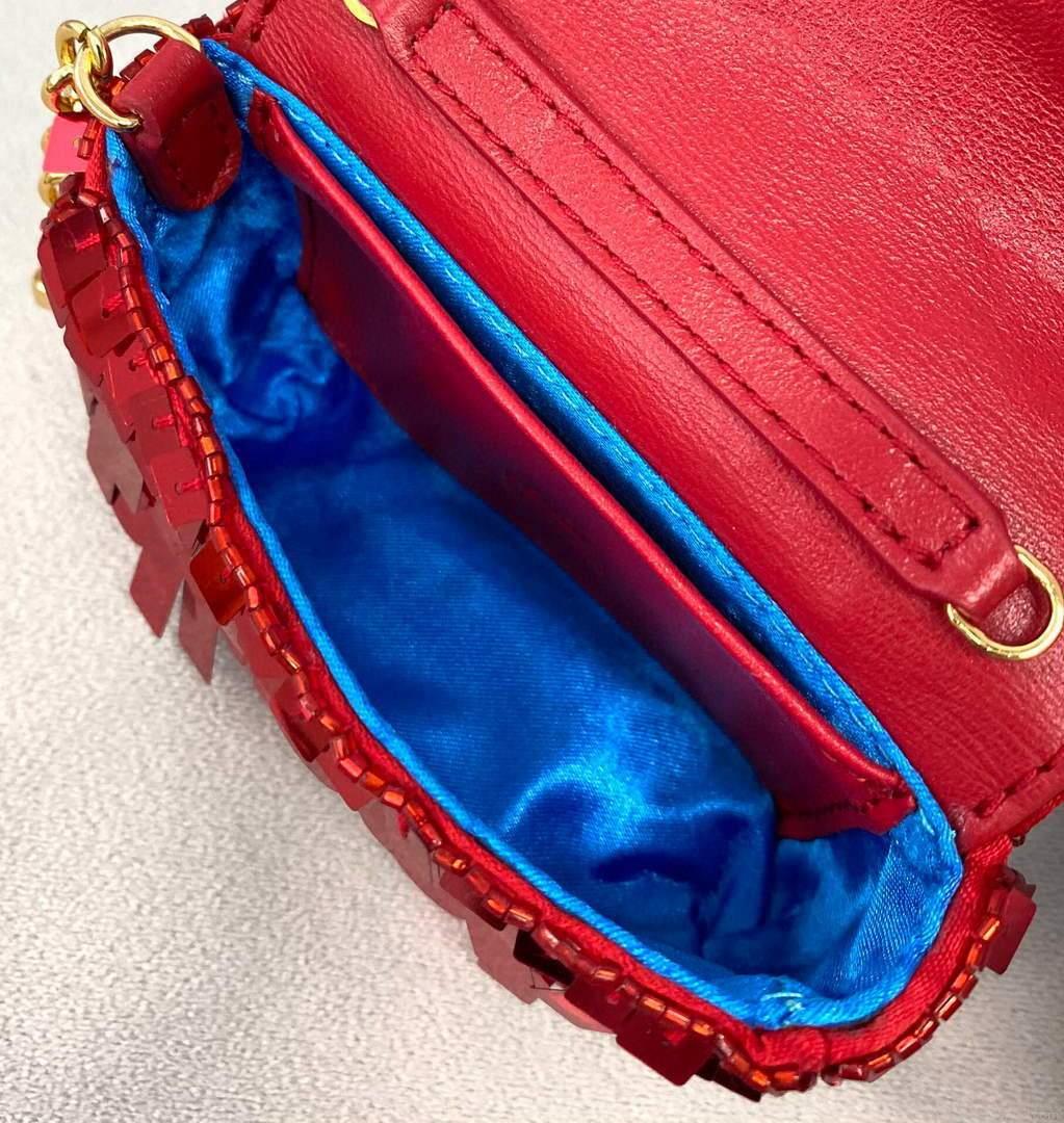 Fendi 8BS049 Nano Baguette 1997 Red Satin Bag with Sequins 0136