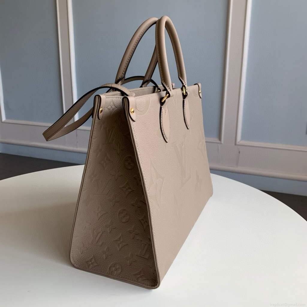 Louis Vuitton M45607 LV M45595 OnTheGo MM Monogram Empreinte Tote Bag Beige