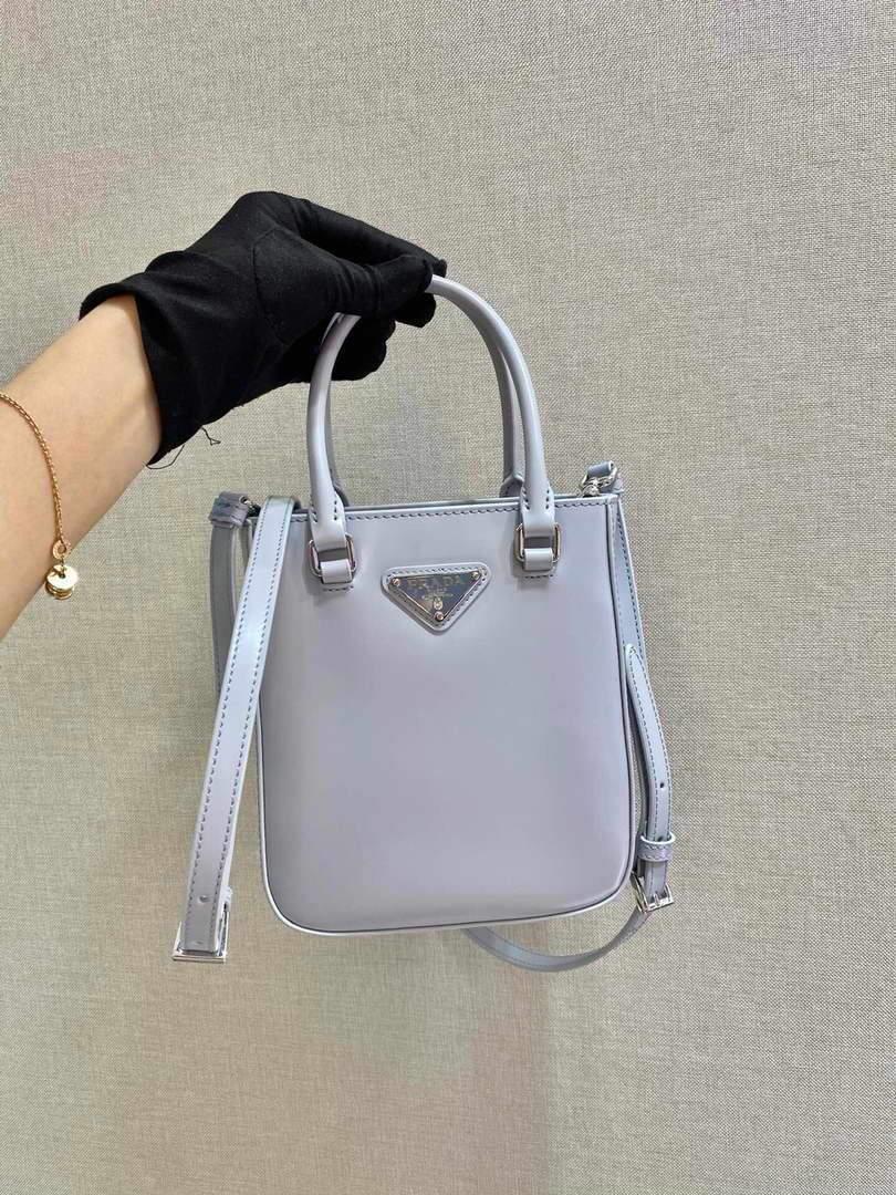 Prada 1BA331 Small Brushed Leather Tote Light Blue
