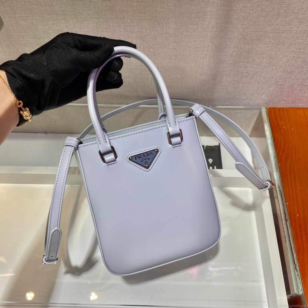Prada 1BA331 Small Brushed Leather Tote Light Blue