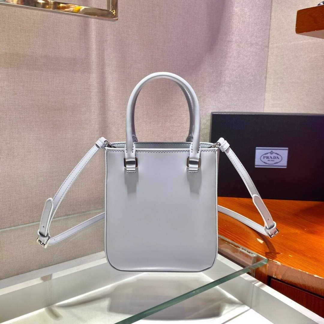 Prada 1BA331 Small Brushed Leather Tote Light Blue