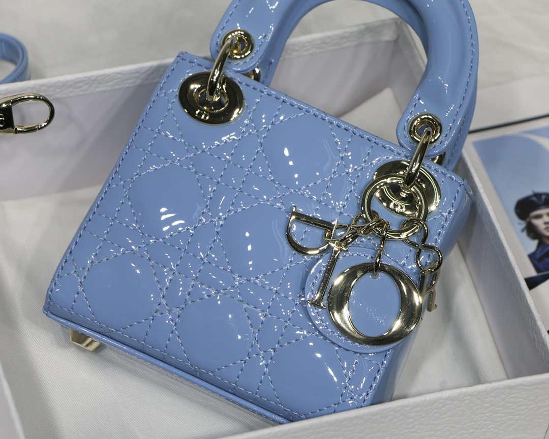 Dior MICRO LADY Dior Bag S0856 Blue Patent Cannage Lambskin