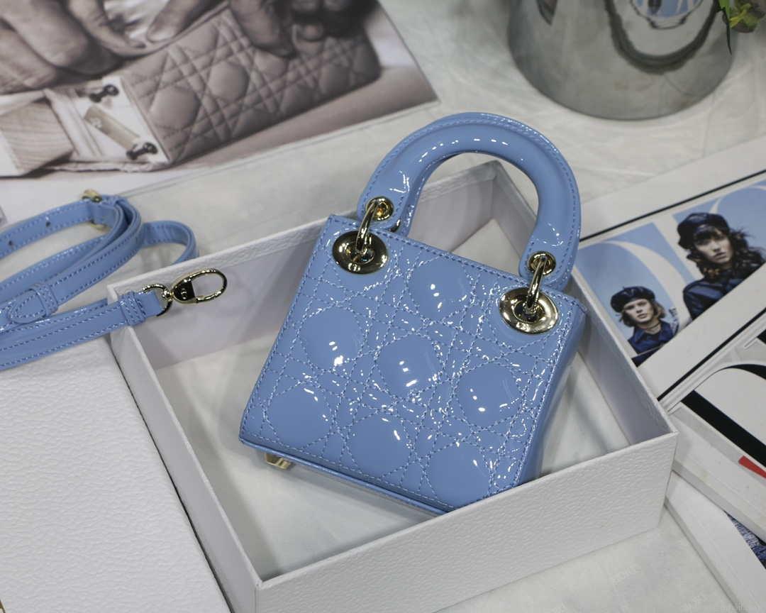 Dior MICRO LADY Dior Bag S0856 Blue Patent Cannage Lambskin