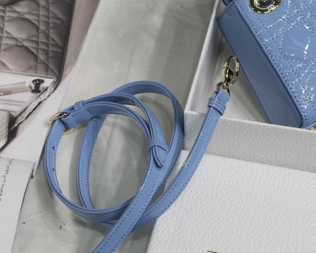 Dior MICRO LADY Dior Bag S0856 Blue Patent Cannage Lambskin