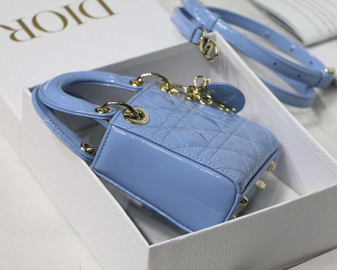 Dior MICRO LADY Dior Bag S0856 Blue Patent Cannage Lambskin