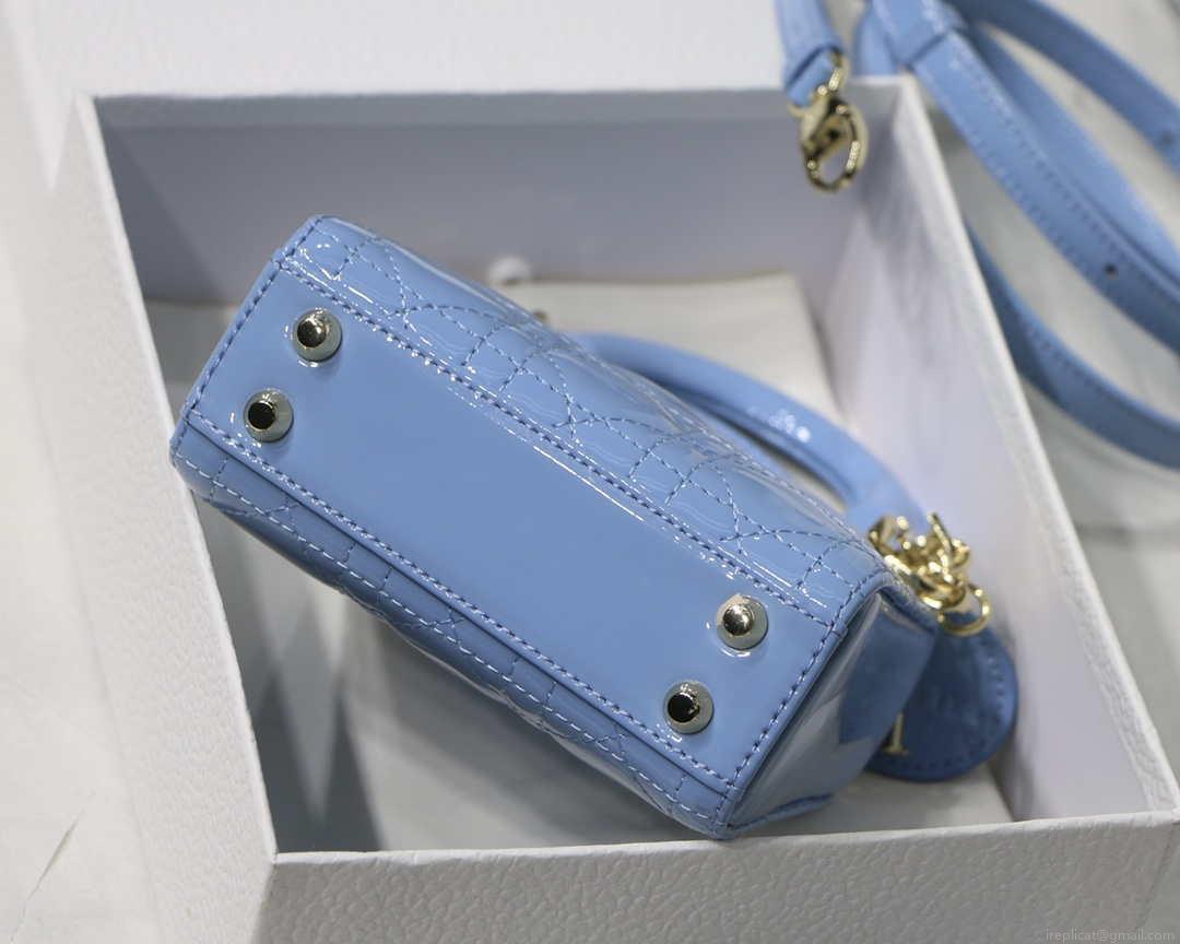 Dior MICRO LADY Dior Bag S0856 Blue Patent Cannage Lambskin