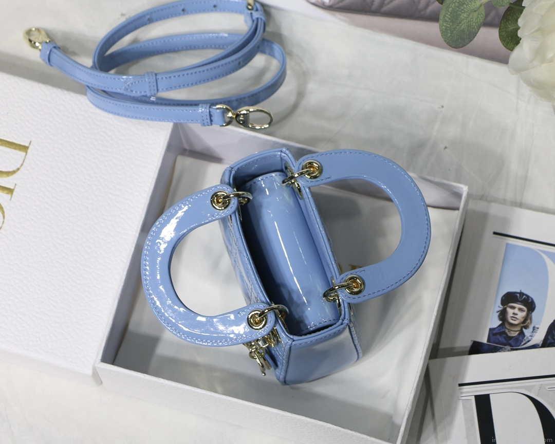 Dior MICRO LADY Dior Bag S0856 Blue Patent Cannage Lambskin