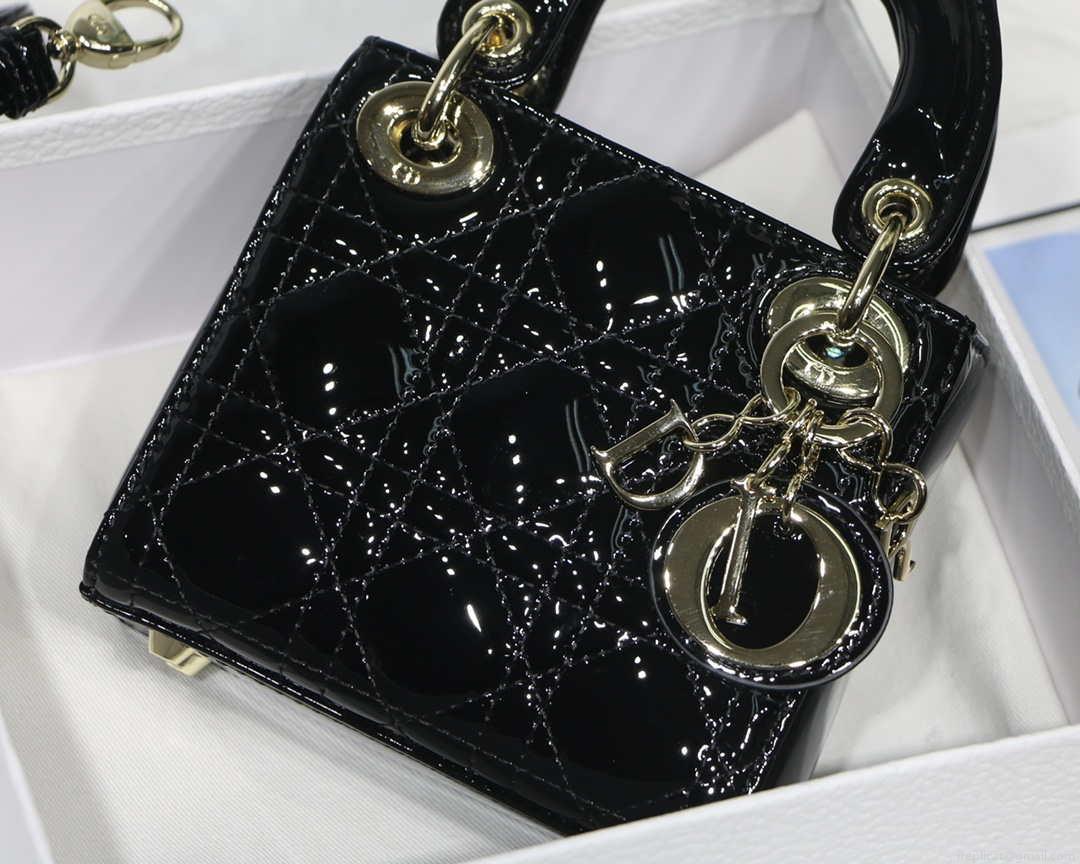 Dior MICRO LADY Dior Bag S0856 Black Patent Cannage Lambskin