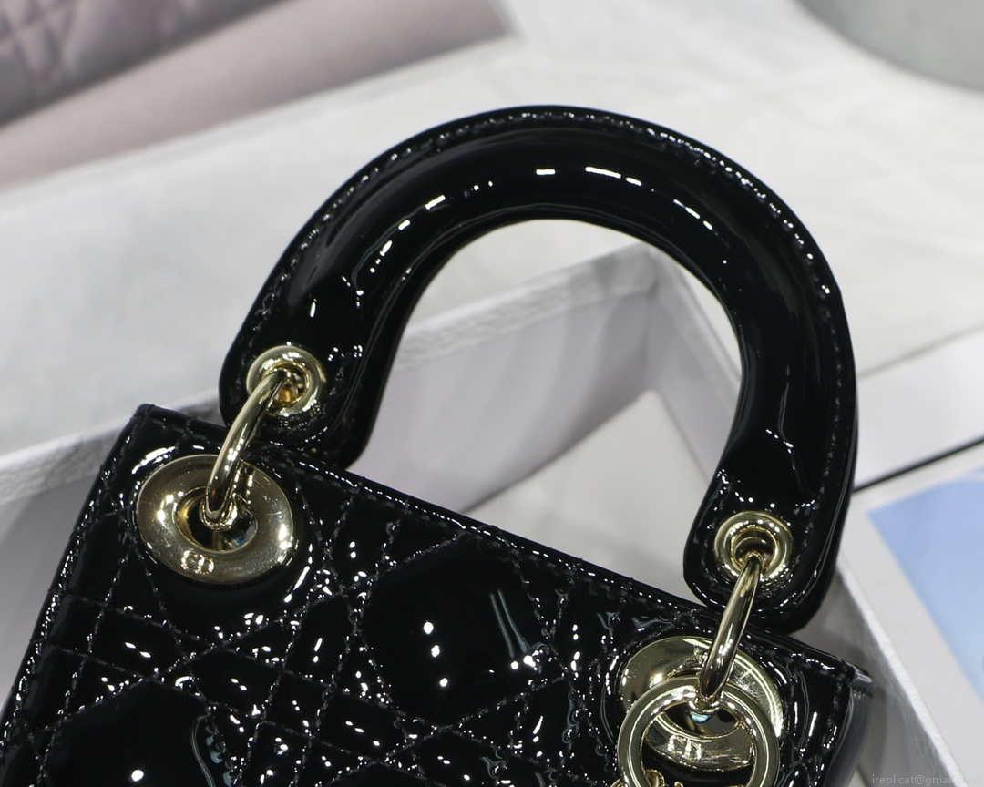 Dior MICRO LADY Dior Bag S0856 Black Patent Cannage Lambskin