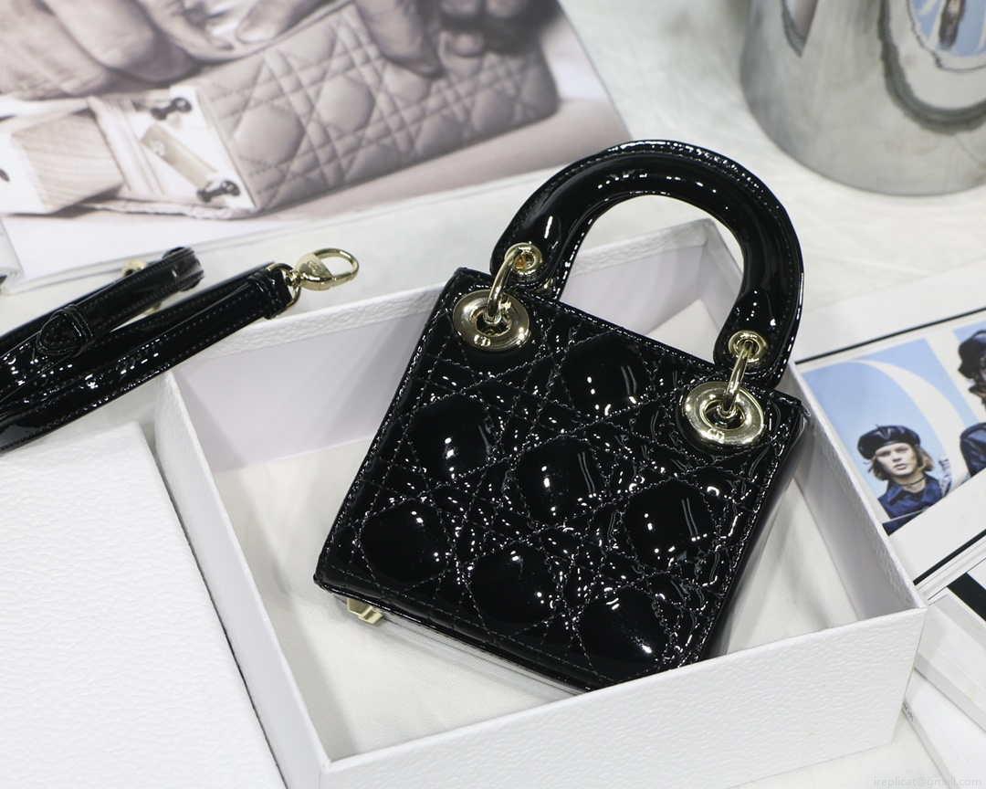 Dior MICRO LADY Dior Bag S0856 Black Patent Cannage Lambskin