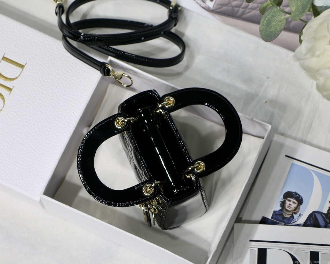Dior MICRO LADY Dior Bag S0856 Black Patent Cannage Lambskin