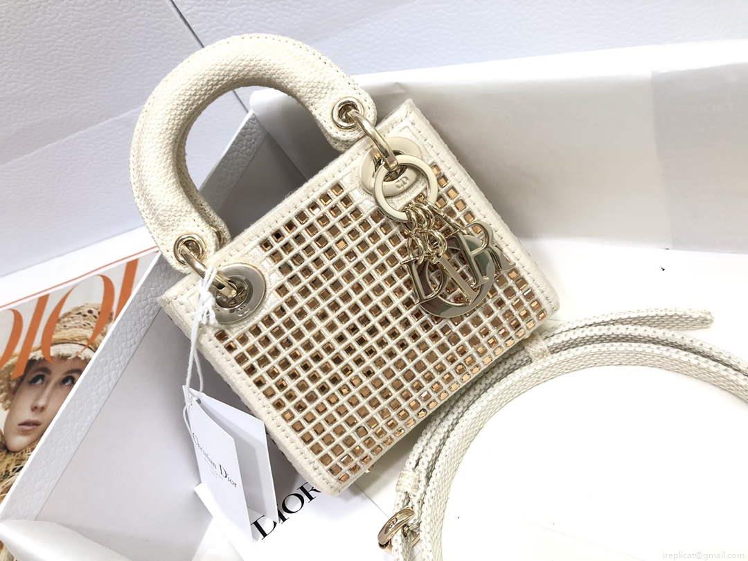 Dior S0856 Micro Lady Dior Bag Square Embroidery Set with White Multicolor Strass