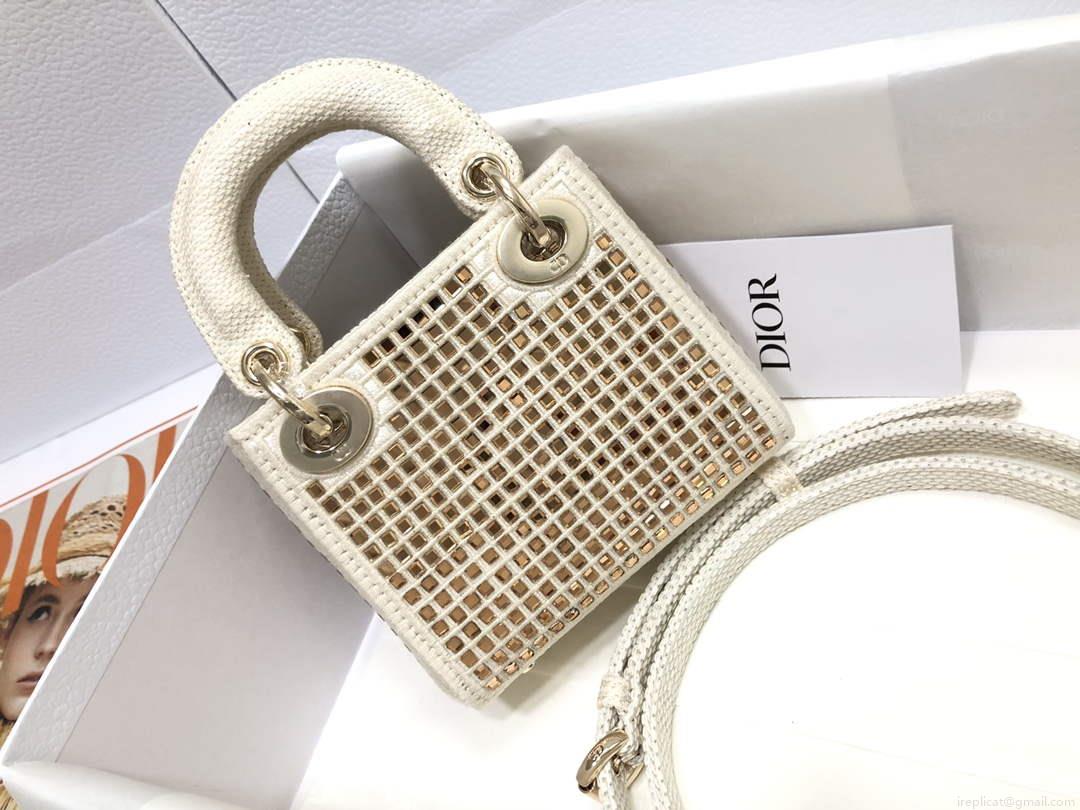 Dior S0856 Micro Lady Dior Bag Square Embroidery Set with White Multicolor Strass