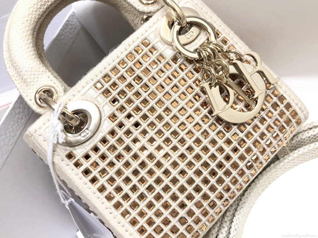 Dior S0856 Micro Lady Dior Bag Square Embroidery Set with White Multicolor Strass