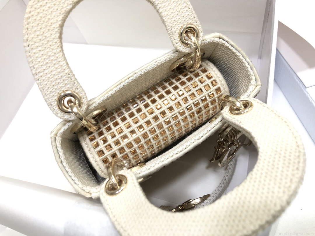 Dior S0856 Micro Lady Dior Bag Square Embroidery Set with White Multicolor Strass