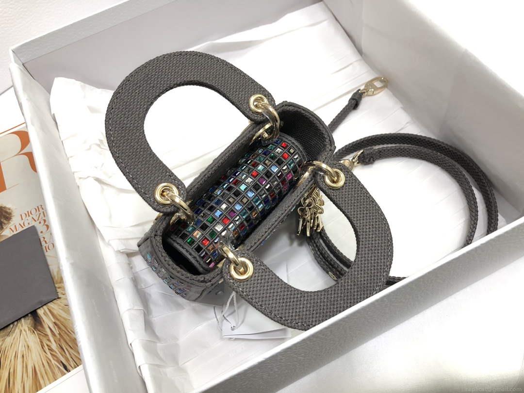 Dior S0856 Micro Lady Dior Bag Square Embroidery Set with Gray Multicolor Strass