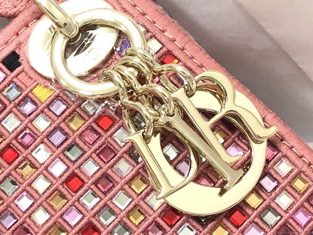Dior S0856 Micro Lady Dior Bag Square Embroidery Set with Pink Multicolor Strass