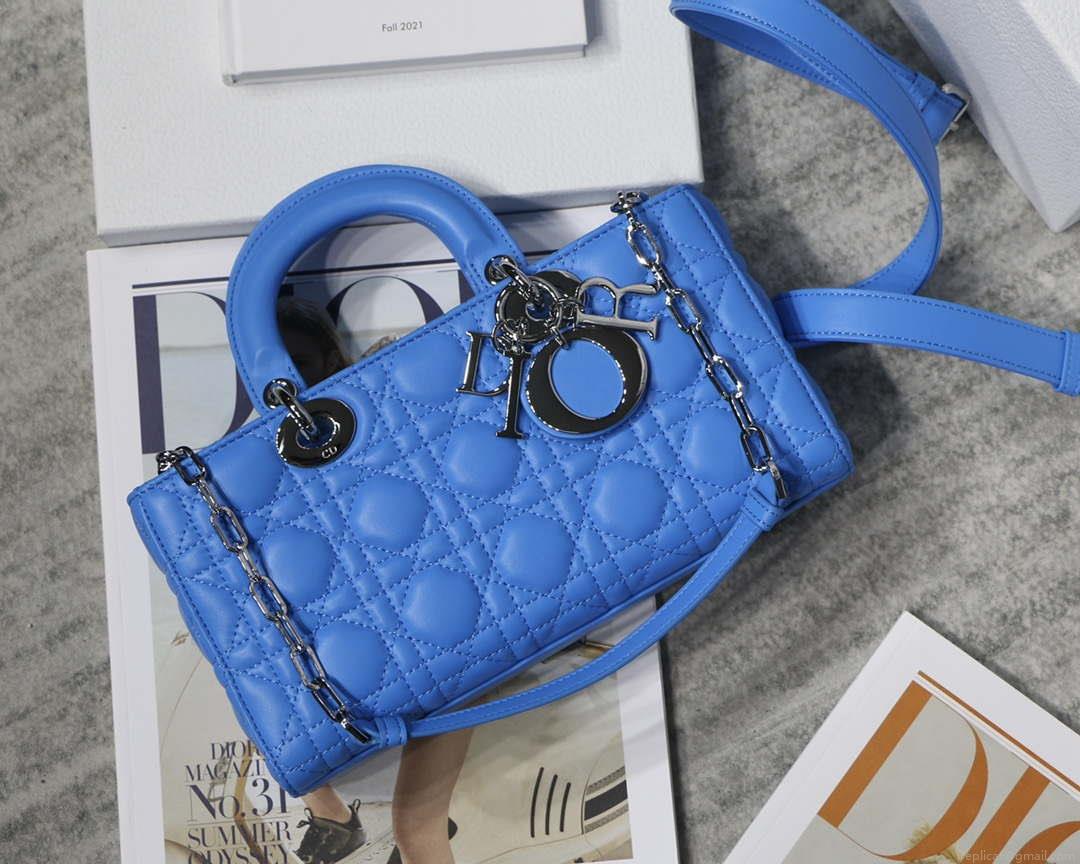 Dior M0540 Medium Lady D-Joy Bag Blue Cannage Lambskin With Heart Motif