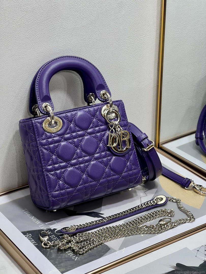 Dior M0505 Mini LADY Dior Bag Purple Cannage Lambskin