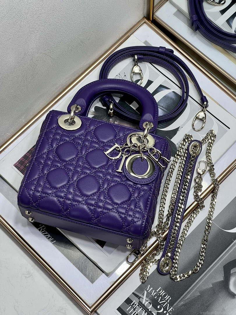 Dior M0505 Mini LADY Dior Bag Purple Cannage Lambskin