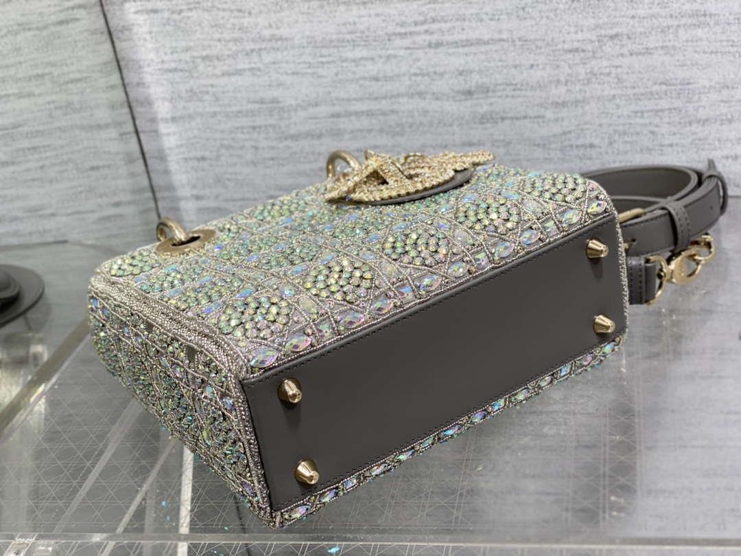 Dior Small Lady Bag Lambskin M0538 Limited Edition Heavy Industry Beads Gray