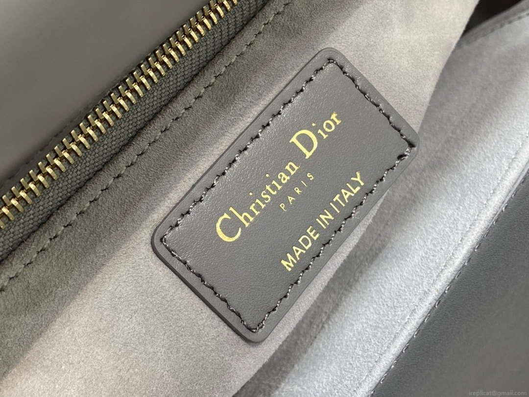 Dior Small Lady Bag Lambskin M0538 Limited Edition Heavy Industry Beads Gray