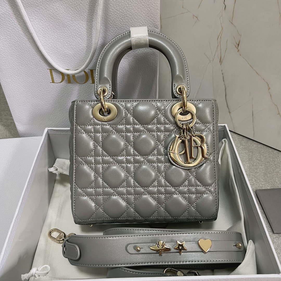 Dior M0538 Small Lady My ABCDior Bag Pearlescent gray Cannage Lambskin