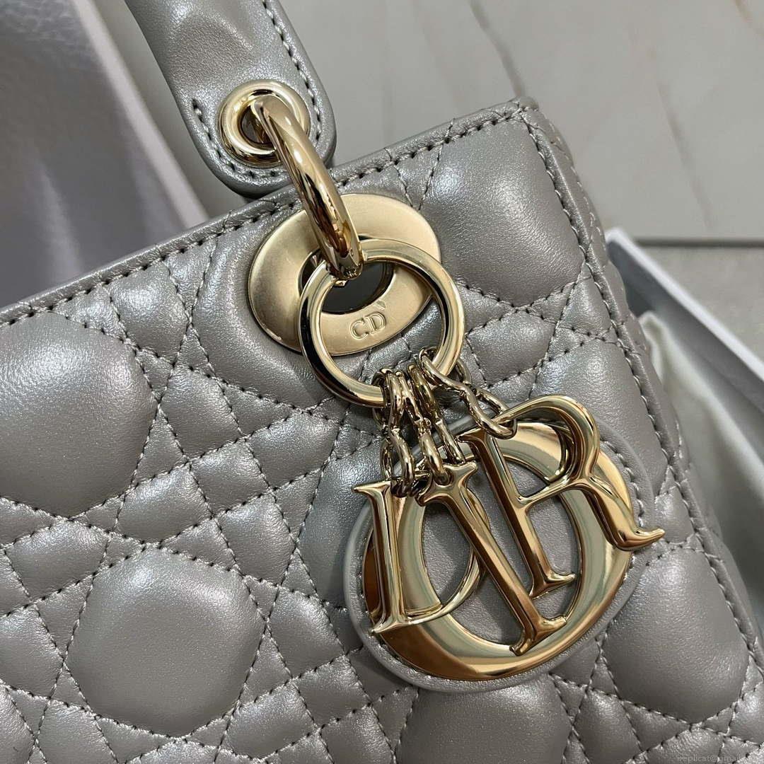 Dior M0538 Small Lady My ABCDior Bag Pearlescent gray Cannage Lambskin