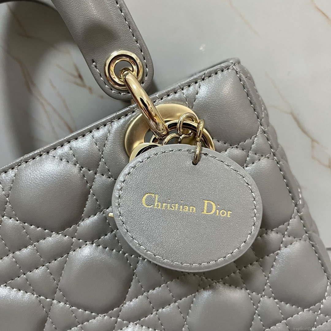 Dior M0538 Small Lady My ABCDior Bag Pearlescent gray Cannage Lambskin