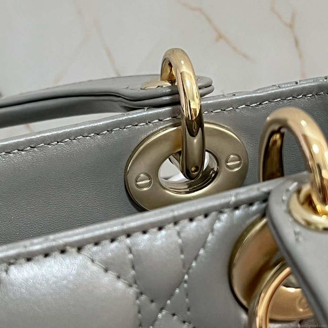 Dior M0538 Small Lady My ABCDior Bag Pearlescent gray Cannage Lambskin