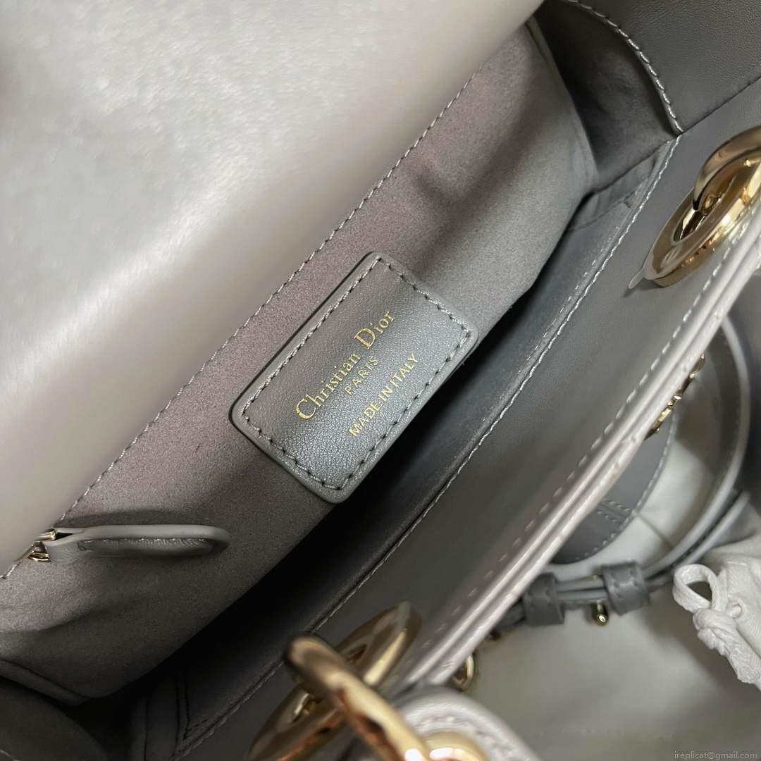 Dior M0538 Small Lady My ABCDior Bag Pearlescent gray Cannage Lambskin