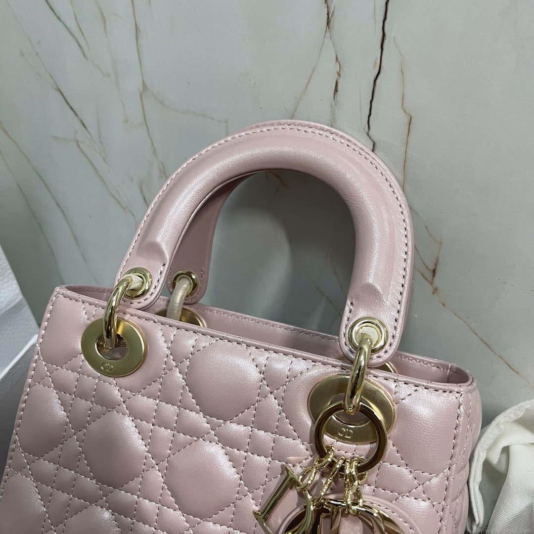 Dior M0538 Small Lady My ABCDior Bag Pearlescent Pink Cannage Lambskin