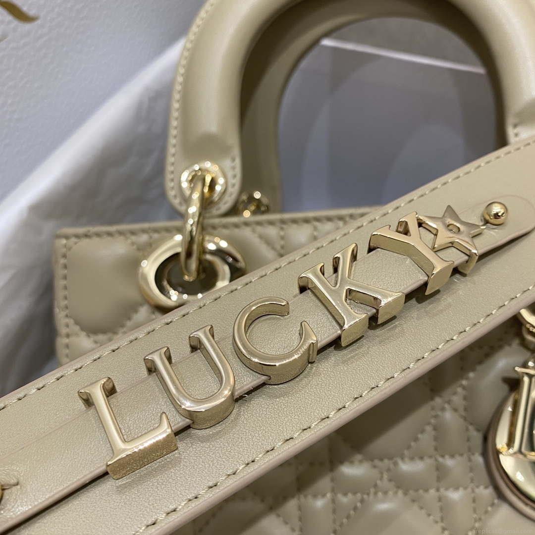 Dior M0538 Small Lady My ABCDior Bag Apricot Cannage Lambskin