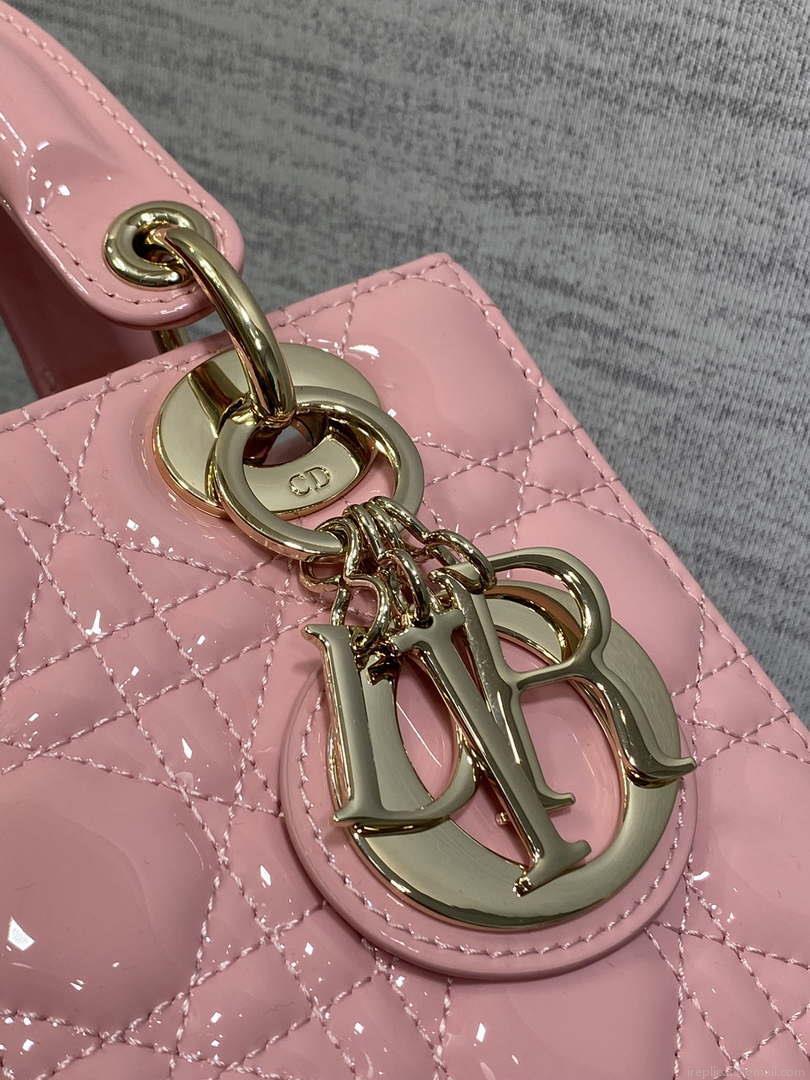 Dior M0538 Small Lady My ABCDior Bag peony Pink Patent Cannage Calfskin