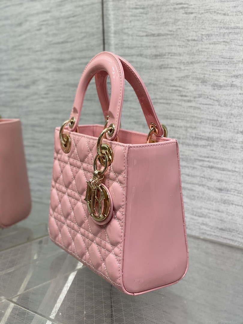 Dior M0538 Small Lady My ABCDior Bag peony Pink Patent Cannage Calfskin